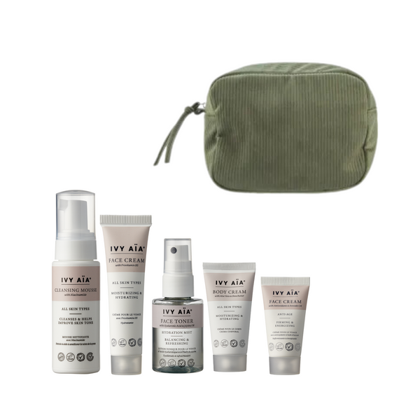 Ivy Aïa Travel Size Kit + Cosmetic Bag, Elodie - Olive